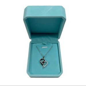 New Jardme Silver Tone Rhinestone Heart Cable Chain Necklace